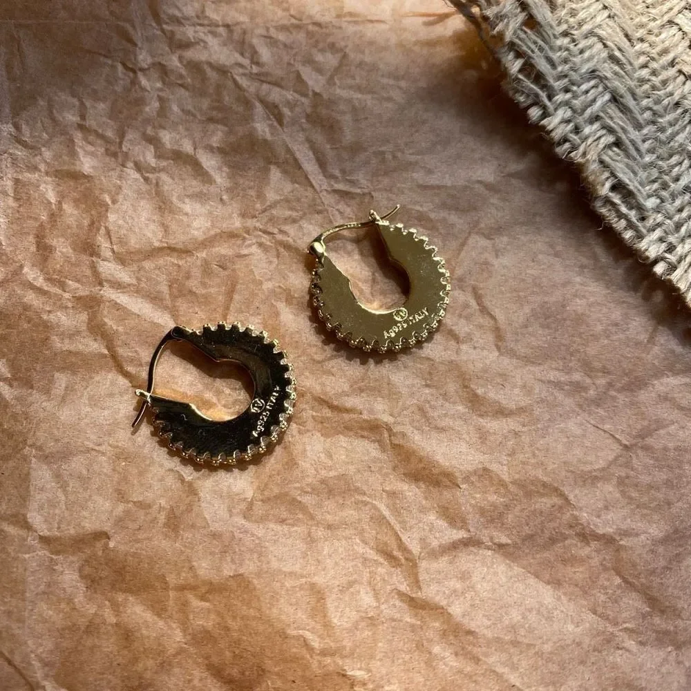 18K Gold Plated Ronda Disk C Hoop Huggies Earrings - Picture 5 of 6